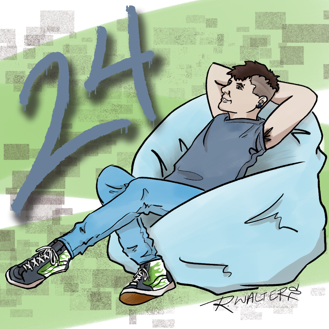 guy sitting on bean bag